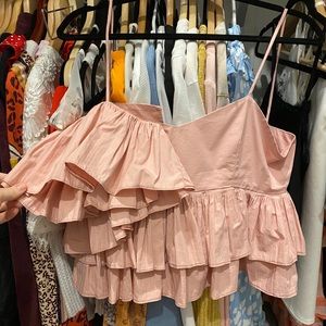 Pink ruffle spaghetti strap dress